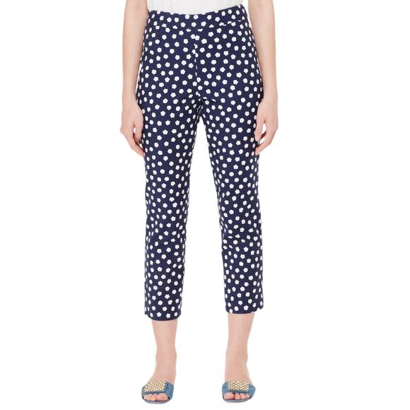 KATE SPADE Cloud Dot textured cropped straight leg career pants navy blue Size 0 - Picture 2 of 9